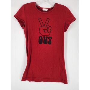 Love Rocks Red Peace Out Graphic T Shirt Women's XL Cotton Short Sleeve